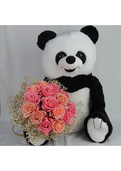 Buket Güller 15 Li Cipso Sarmalı Demet Sevimli Peluş Panda 50 cm Sevgiliye Hediye fırsatları