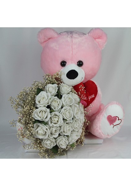 Buket Güller 20 Li Cipso Sarmalı Demet & Sevimli Peluş Ayicik 50 cm Sevgiliye Hediye indirimleri