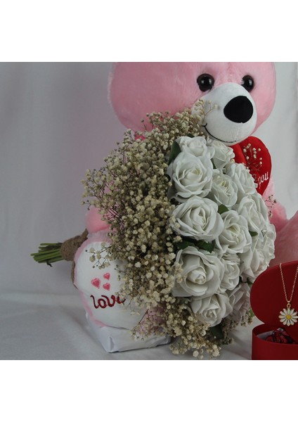 Demet Güller 20 Li Cipso Sarmalı Buket & Sevimli Peluş Ayıcık 50 cm Altın Kaplama Papatya Kolye fiyatları