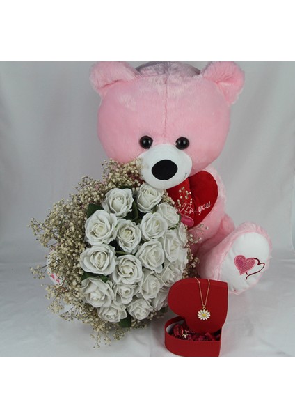 Demet Güller 20 Li Cipso Sarmalı Buket & Sevimli Peluş Ayıcık 50 cm Altın Kaplama Papatya Kolye fırsatları