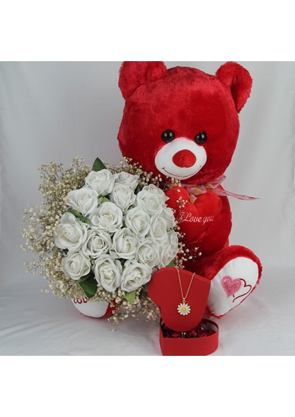 Buket Güller 20 Li Cipso Sarmalı Demet & Sevimli Peluş Ayicik 50 cm Altın Kaplama Papatya Kolye fırsatları