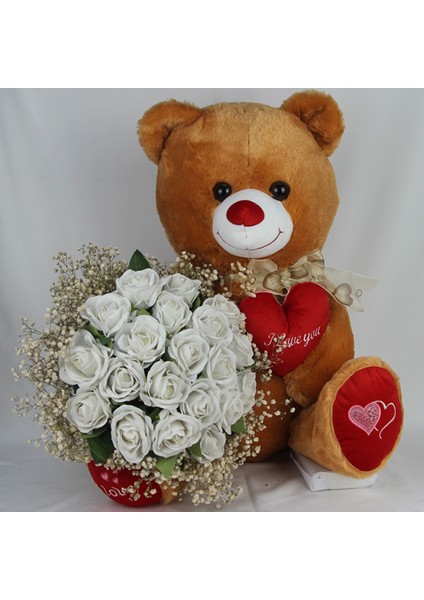 Buket Güller 20 Li Cipso Sarmalı Demet & Sevimli Peluş Ayicik 50 cm Sevgiliye Set Hediye fiyatları