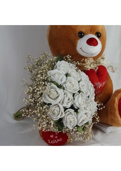 Buket Güller 20 Li Cipso Sarmalı Demet & Sevimli Peluş Ayicik 50 cm Sevgiliye Set Hediye modelleri