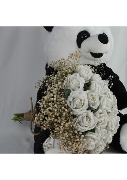 Buket Güller 20 Li Cipso Sarmalı Demet Sevimli Peluş Panda 50 cm Sevgiliye Hediye
