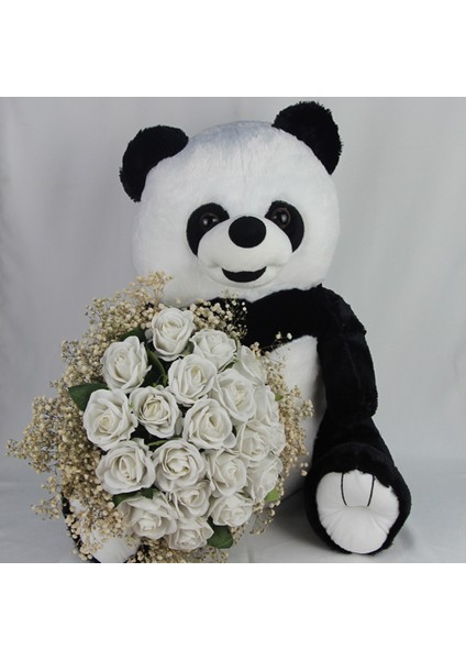 Buket Güller 20 Li Cipso Sarmalı Demet Sevimli Peluş Panda 50 cm Sevgiliye Hediye modelleri