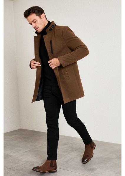 Slim Fit Pamuklu Kaşe Kaban Erkek Kaban 5840099