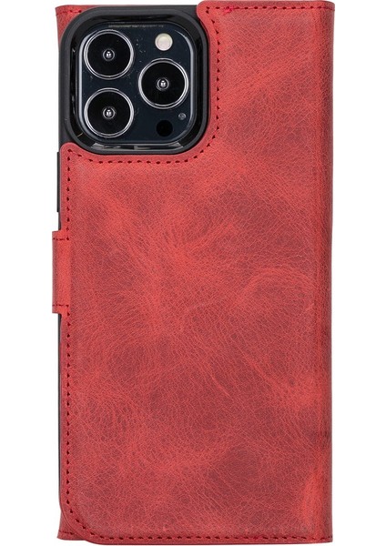 Apple iPhone 13 Pro Max Uyumlu Deri Cüzdanlı Kılıf Santa G4 Kırmızı