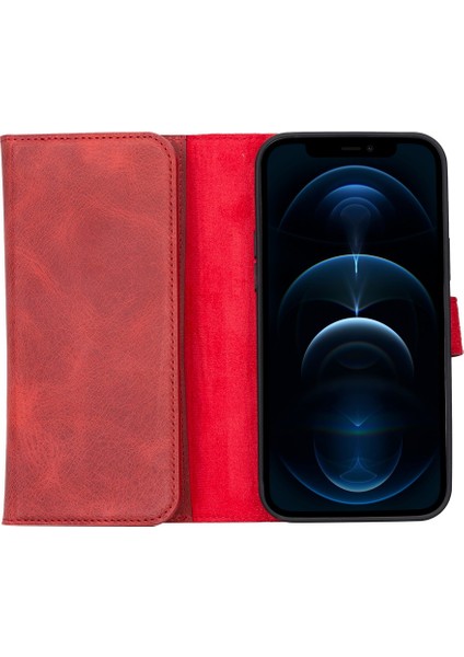 Apple iPhone 13 Pro Max Uyumlu Deri Cüzdanlı Kılıf Santa G4 Kırmızı