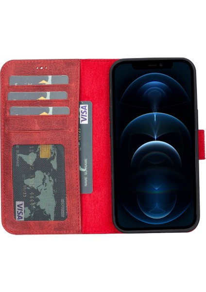 Apple iPhone 13 Pro Uyumlu Deri Cüzdanlı Kılıf Liluri G4 Kırmızı fiyatları
