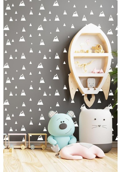 Modern Dağlar Duvar Sticker, Bebek ve Çocuk Odası Dekoratif Duvar Çıkartması Sticker, 72 Adet Beyaz Renk