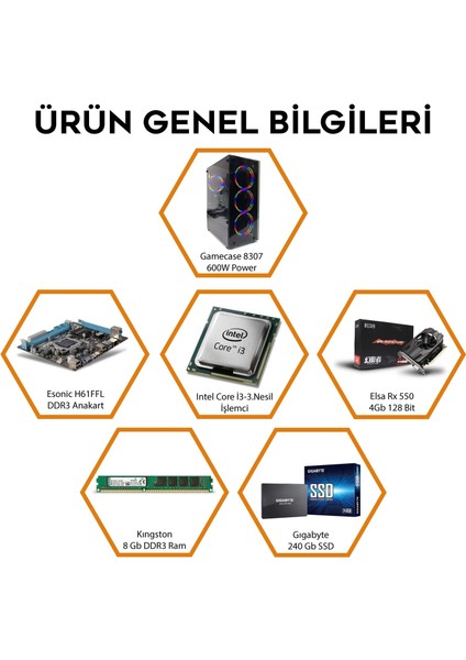 Intel I3 3220 8GB Ram 240GB SSD RX550 Ekrankartı Masaüstü Oyun Bilgisayarı fiyatları
