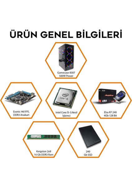 Intel I5 3470 3.nesil 2x8 16 GB Ram 240 GB SSD 4 GB Ekran Kartı Masaüstü Oyuncu Bilgisayarı fiyatları