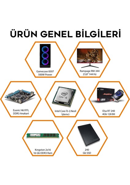 Intel I5 2400 2.nesil 2x8 16 GB Ram 240 GB SSD 4 GB Ekran Kartı 23.8" Monitör Masaüstü Oyuncu Bilgisayarı fiyatları