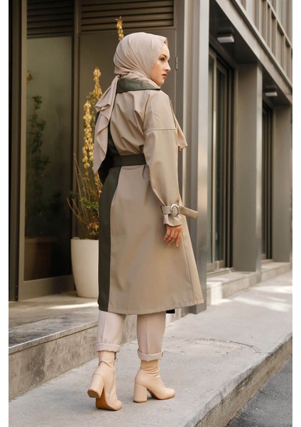 Su Geçirmez Garnili Çift Renkli Trençkot 10016 Haki fiyatları