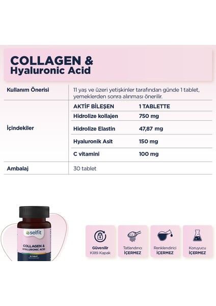 Collagen & Hyaluronic Acid Tablet 30 Tablet x 3 Adet