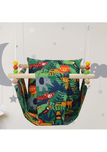 Ahşap Yastıklı Ev Tipi Bebek Salıncak, Bebek Hamak Beşik, Ev Salıncağı, Çingene Salıncağı - Basic Jungle