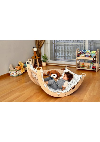 Pikler Tırmanma Seti ve Yastık - Montessori Aktivite Set Üçgen - Kemer - Taşlı Rampa - Yastık Seti KID027
