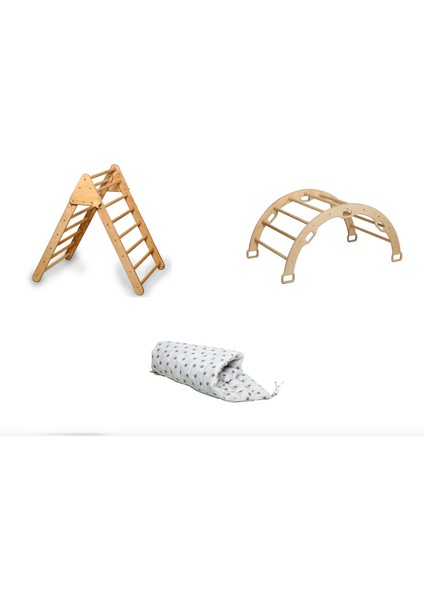 Pikler Tırmanma Seti Montessori Oyun Set ve Aktivite Merkezi (Üçgen - Kemer - Yastık) KID035