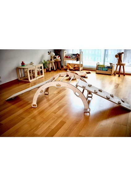 Pikler Tırmanma Seti Montessori Oyun Set ve Yastık (Kemer - Merdiven Rampa - Taşlı Rampa - Yastık) KID037