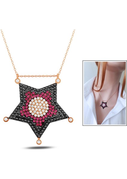 Fuşya Dev Yıldız Rose Kolye