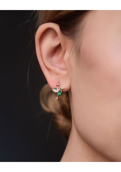 925 Ayar Gümüş Rose Kaplama Sevgi Kuşu Çivili Küpe Tekli