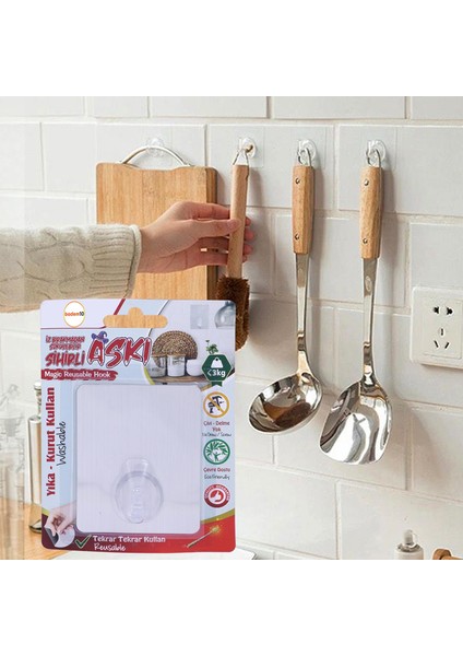 Kendinden Yapışkanlı Kapı Askılığı Duvar Banyo Mutfak Askısı Gri