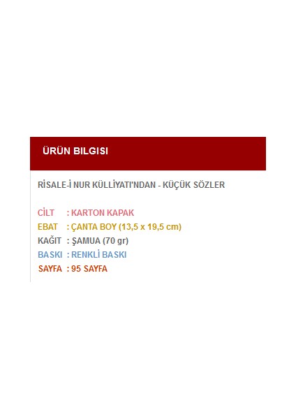 Küçük Sözler (Çanta Boy - 20 Cm) fiyatları