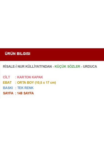 Küçük Sözler (Urduca) fiyatları