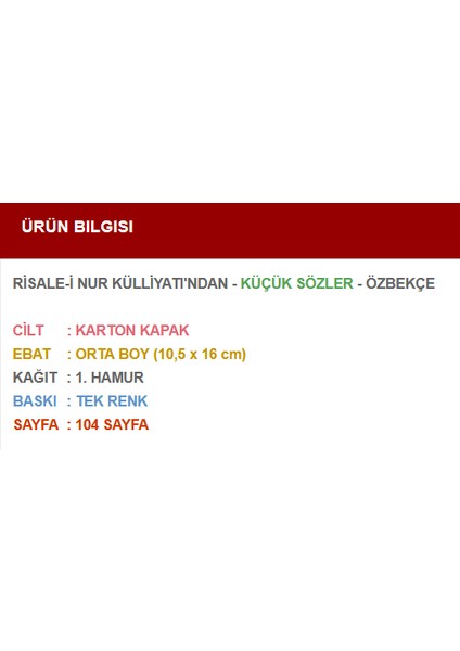 Küçük Sözler (Özbekçe) fiyatları
