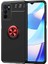 Oppo A16 Kılıf Renkli Yüzüklü Manyetik Silikon Kapak Siyah - Kırmızı 1