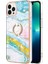 iPhone 13 Pro Max Için Mermer Desen Yumuşak Tpu Tampon Halka Tutucu Stand Kılıf Kapağı Turkuaz - Beyaz (Yurt Dışından) 2