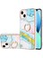 iPhone 13 Mini Için Mermer Desen Yumuşak Tpu Tampon Halka Tutucu Stand Kılıf Kapağı Turkuaz - Beyaz (Yurt Dışından) 1