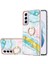 Samsung Galaxy S21+ 5g Için Mermer Desen Yumuşak Tpu Tampon Halka Tutucu Stand Kılıf Kapağı Turkuaz - Beyaz (Yurt Dışından) 1
