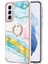Samsung Galaxy S21+ 5g Için Mermer Desen Yumuşak Tpu Tampon Halka Tutucu Stand Kılıf Kapağı Turkuaz - Beyaz (Yurt Dışından) 2
