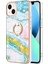 iPhone 13 Için Mermer Desen Yumuşak Tpu Tampon Halka Tutucu Stand Kılıf Kapağı Turkuaz - Beyaz (Yurt Dışından) 2