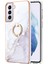 Samsung Galaxy S21+ 5g Için Mermer Desen Yumuşak Tpu Tampon Halka Tutucu Stand Kılıf Kapağı Beyaz (Yurt Dışından) 2