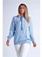 Kadın Mavi Kapüşonlu Kanguru Cepli Şardonlu Sweatshirt 2
