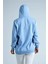 Kadın Mavi Kapüşonlu Kanguru Cepli Şardonlu Sweatshirt 5