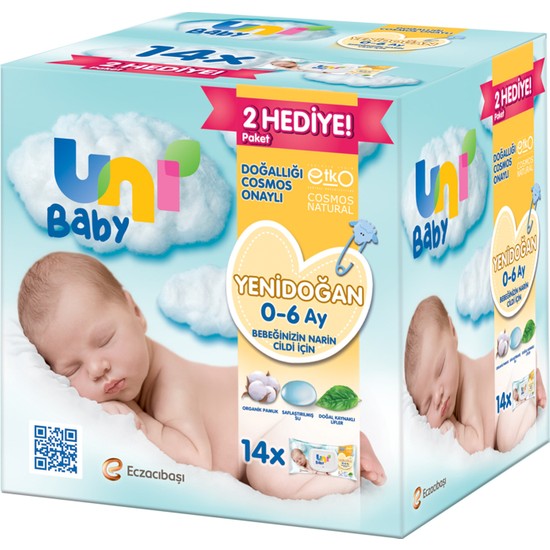 Uni Baby Yenidoğan İçin 560 Yapraklı Islak Mendil - Kokusu Yok, Alkol İçermez, Doğal Özlü, 14x40 Adet