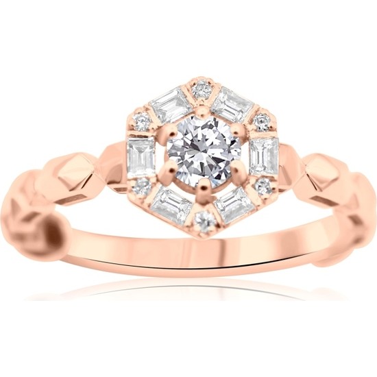 Smyrna Jewelry 14K Petek Kollu Altıgen Tektaş Yüzükler Fiyatı