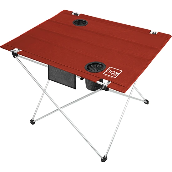 Box&Box Katlanabilir Kumaş Kamp ve Piknik Masası, Kırmızı, 2 Bardak Gözlü, Geniş  73 x 55 x 48 cm
