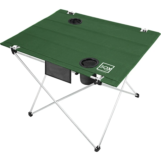 Box&Box Katlanabilir Kumaş Kamp ve Piknik Masası, Yeşil, Geniş Model, 2 Bardak Gözü, 73x55x48 cm