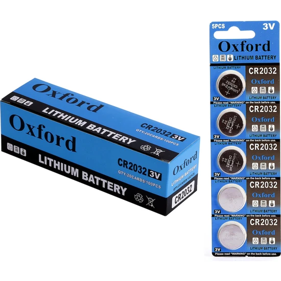 Oxford CR2032 3V Lityum Bios Pili 5'li Kartela 20 Kart 100 Adet