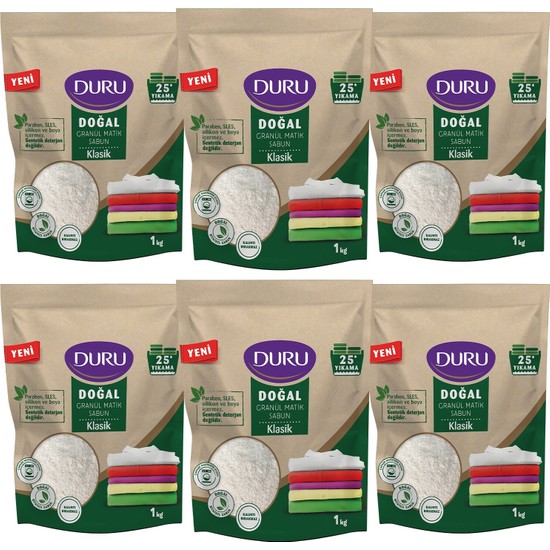 Duru Granül Matik Sabun Klasik Toz Deterjan 6 kg - 150 Yıkama, Standart Aroma, Renk Koruma ve Derinlemesine Temizlik