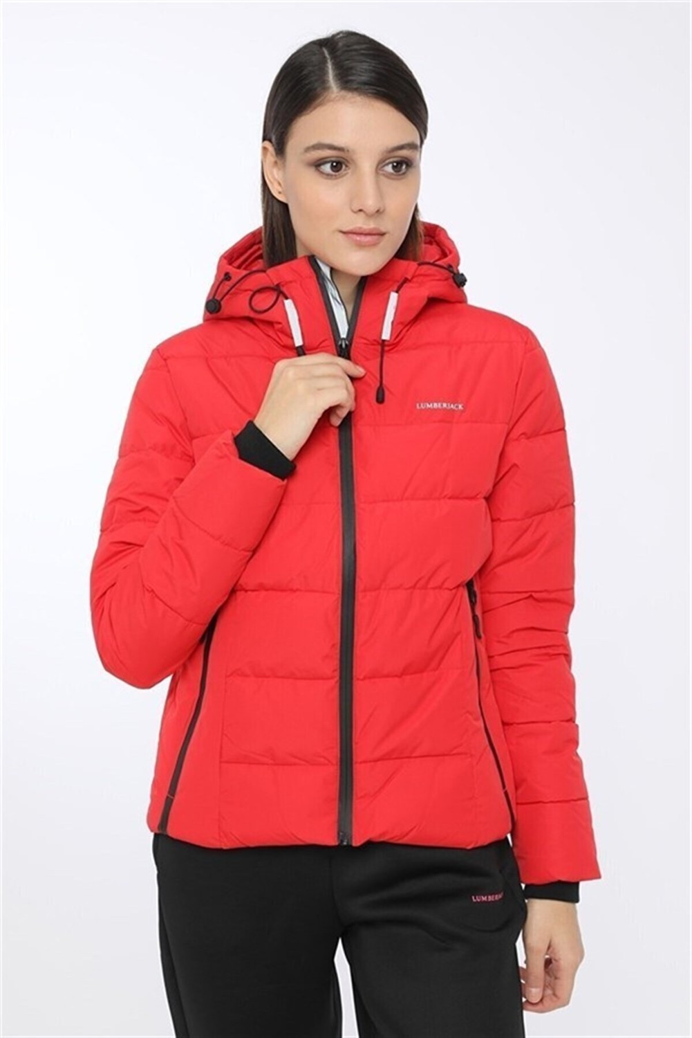 Lumberjack Apreski Coat Kadın Kısa Mont Kaban Kırmızı V4