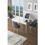 Canisa Concept Canisa Zen Serisi Açılabilir Mdf  Beyaz Mutfak Masa Takımı+4 Adet Sandalye (80 x 132 Cm)