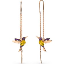 Papatya Silver 925 Ayar Gümüş Rose Kaplama Sarı Taşlı Sallantılı Kuş Küpe