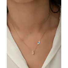 Papatya Silver 925 Ayar Gümüş Nazar Gözlü Dorika Toplu Harf Kolye