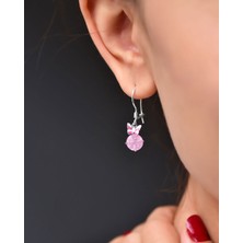 Papatya Silver 925 Ayar Gümüş Pembe Tektaş Mineli Kelebek Küpe