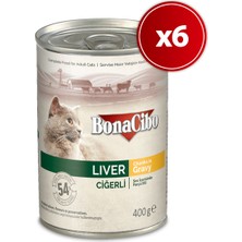 BonaCibo Soslu Ciğerli Yaş Kedi Maması 400 gr X6 Adet